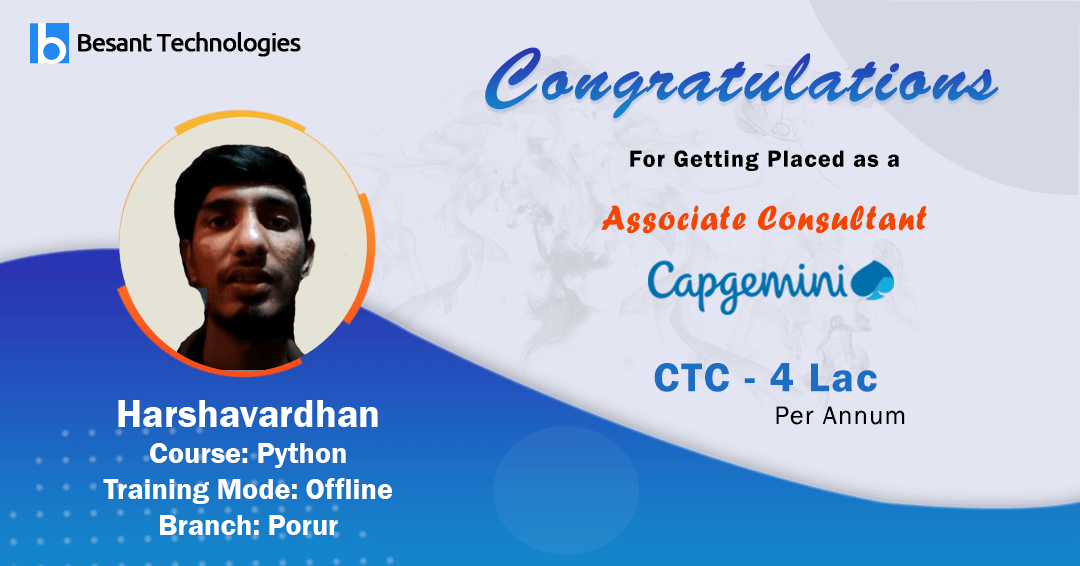 Besant Technologies Review | Harsha Got Placed in Capgemini After Completed Python Course