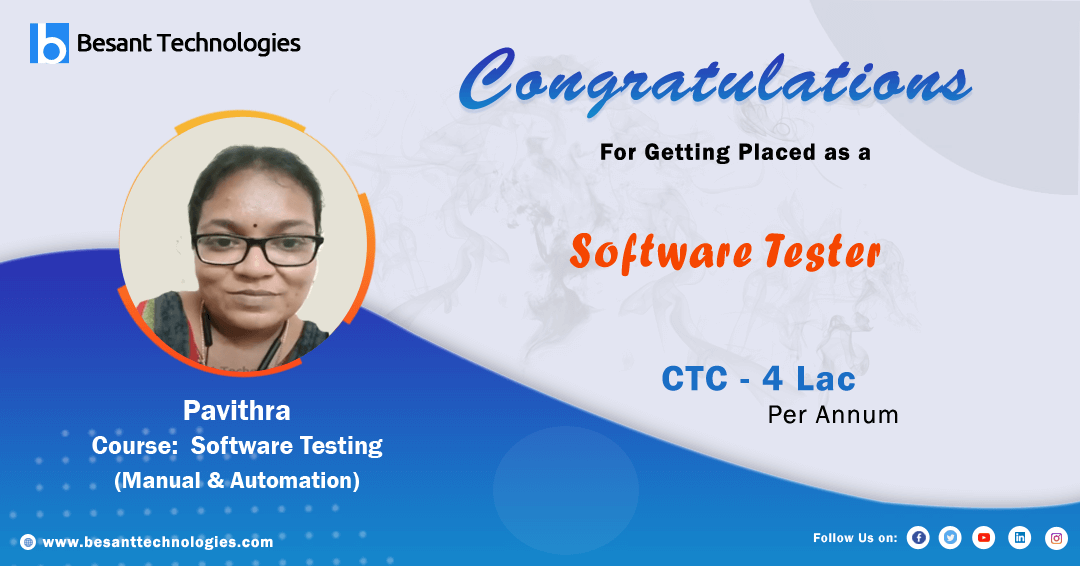 Besant Technologies Review | Success story of Pavithra Got Placed as Software tester