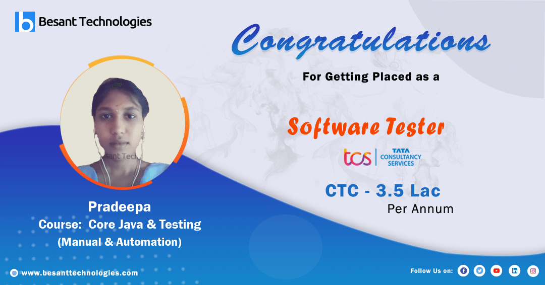 Besant Technologies Review | Success story of Pradeepa Got Placed as Software tester